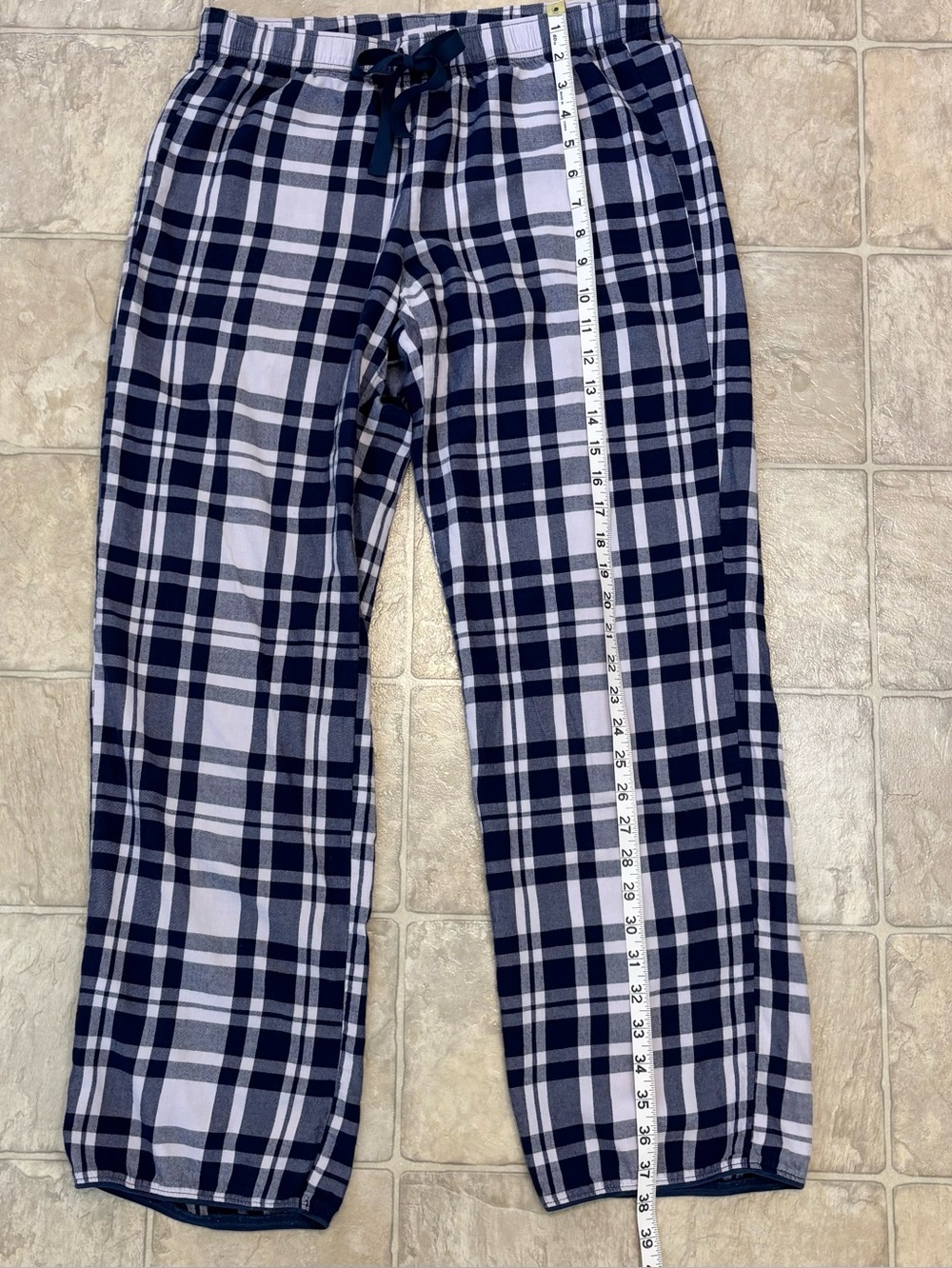 VGUC Victoria's Secret Light Flannel Plaid Pajama Set Women Sz S, Navy Off White - Picture 11 of 16